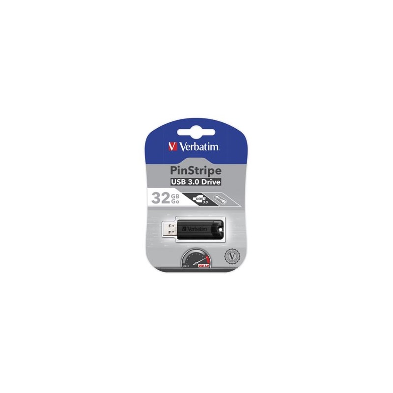 Verbatim USB flash disk, USB 3.0, 32GB, PinStripe, Store N Go, czarny, 49317, USB A, z wysuwanym złączem