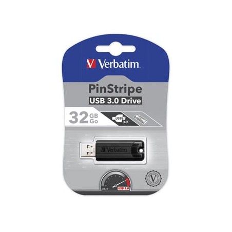 Verbatim USB flash disk, USB 3.0, 32GB, PinStripe, Store N Go, czarny, 49317, USB A, z wysuwanym złączem