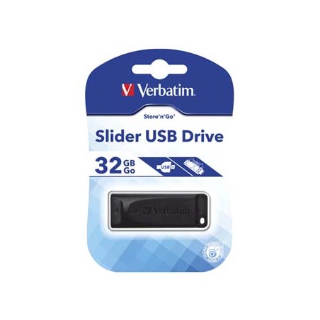 Verbatim USB flash disk, USB 2.0, 32GB, Slider, czarny, 98697, USB A, z wysuwanym złączem