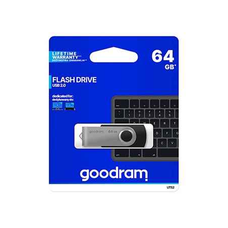 Goodram USB flash disk, USB 2.0, 64GB, UTS2, czarny, UTS2-0640K0R11, USB A, z obrotową osłoną