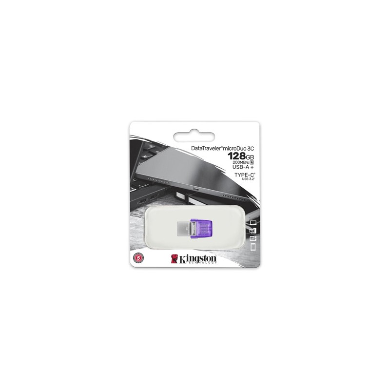 Kingston USB flash disk OTG, USB 3.0, 128GB, Data Traveler microDuo3 G2, srebrno-fioletowy, DTDUO3CG3/128GB, USB A / USB C