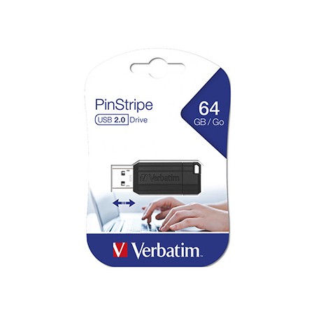 Verbatim USB flash disk, USB 2.0, 64GB, PinStripe, Store N Go, czarny, 49065, USB A, z wysuwanym złączem