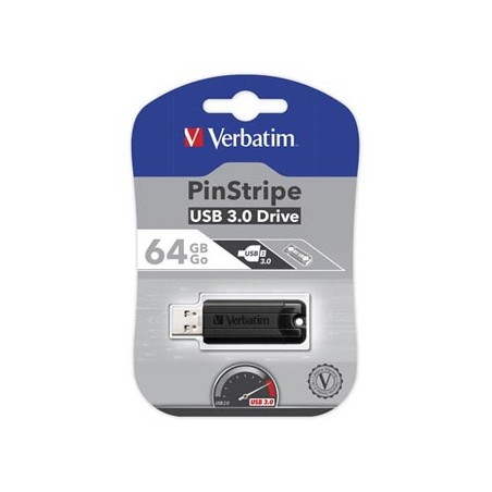 Verbatim USB flash disk, USB 3.0, 64GB, PinStripe, Store N Go, czarny, 49318, USB A, z wysuwanym złączem