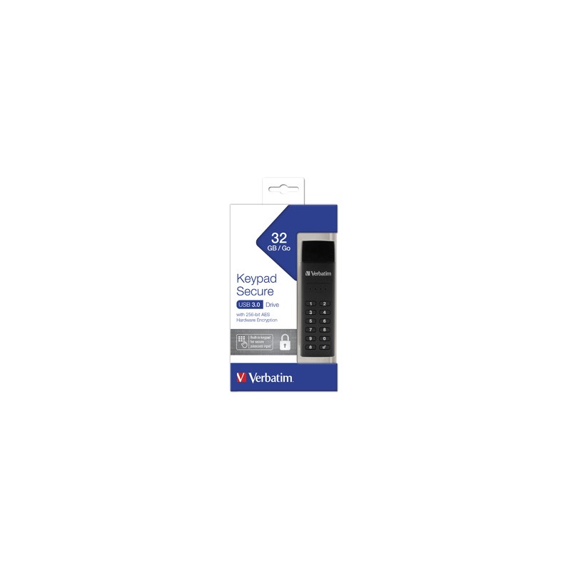 Verbatim USB flash disk, USB 3.0, 32GB, Keypad Secure, czarny, 49427, 256bitowe szyfrowanie AES, LED złącze USB A
