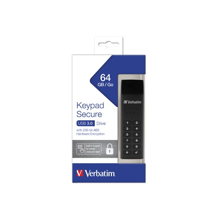 Verbatim USB flash disk, USB 3.0, 64GB, Keypad Secure, czarny, 49428, 256bitowe szyfrowanie AES, LED złącze USB A