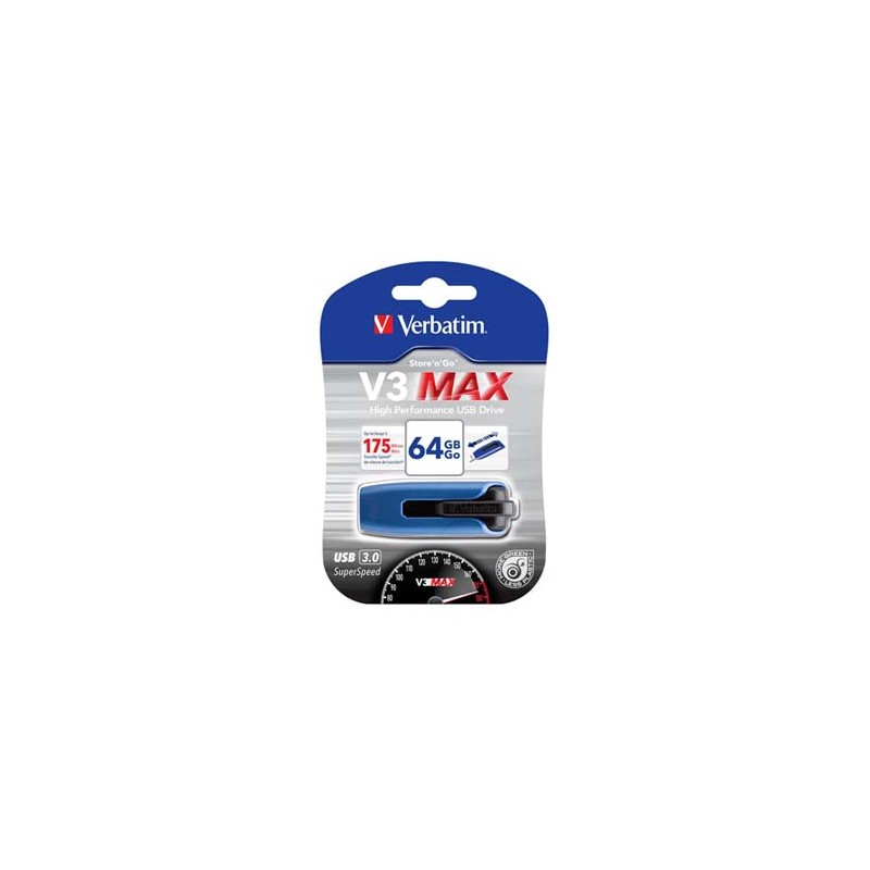 Verbatim USB flash disk, USB 3.0, 64GB, V3 MAX, Store N Go, niebieski, 49807, USB A, z wysuwanym złączem