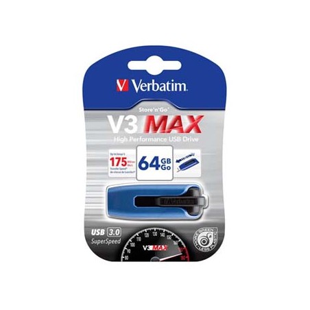 Verbatim USB flash disk, USB 3.0, 64GB, V3 MAX, Store N Go, niebieski, 49807, USB A, z wysuwanym złączem