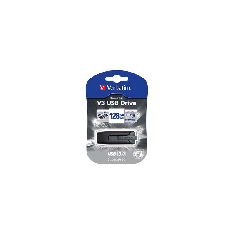 Verbatim USB flash disk, USB 3.0, 128GB, V3, Store N Go, czarny, 49189, USB A, z wysuwanym złączem