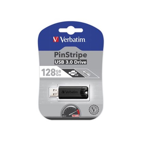 Verbatim USB flash disk, USB 3.0, 128GB, PinStripe, Store N Go, czarny, 49319, USB A, z wysuwanym złączem