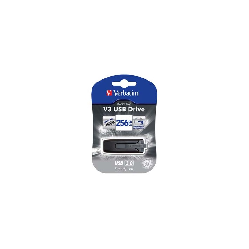 Verbatim USB flash disk, USB 3.0, 256GB, V3, Store N Go, czarny, 49168, USB A, z wysuwanym złączem