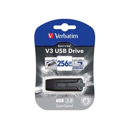 Verbatim USB flash disk, USB 3.0, 256GB, V3, Store N Go, czarny, 49168, USB A, z wysuwanym złączem