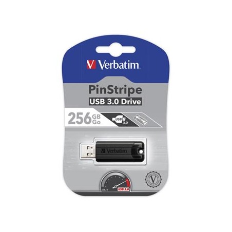 Verbatim USB flash disk, USB 3.0, 256GB, PinStripe, Store N Go, czarny, 49320, USB A, z wysuwanym złączem