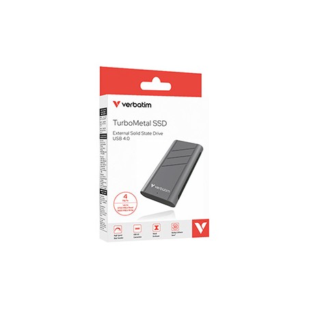 SSD Zewnętrzny Verbatim TurboMetal SSD, 32023, 4000GB, Nero Backup, Srebrny, w zestawie kabel USB-C 20 cm, M.2, USB C, 4TB
