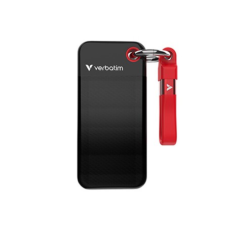 SSD Zewnętrzny Verbatim Pocket SSD Black/red, 32417, 256GB, czarny/czerwony, M.2, zawiera kabel USB C, USB-C