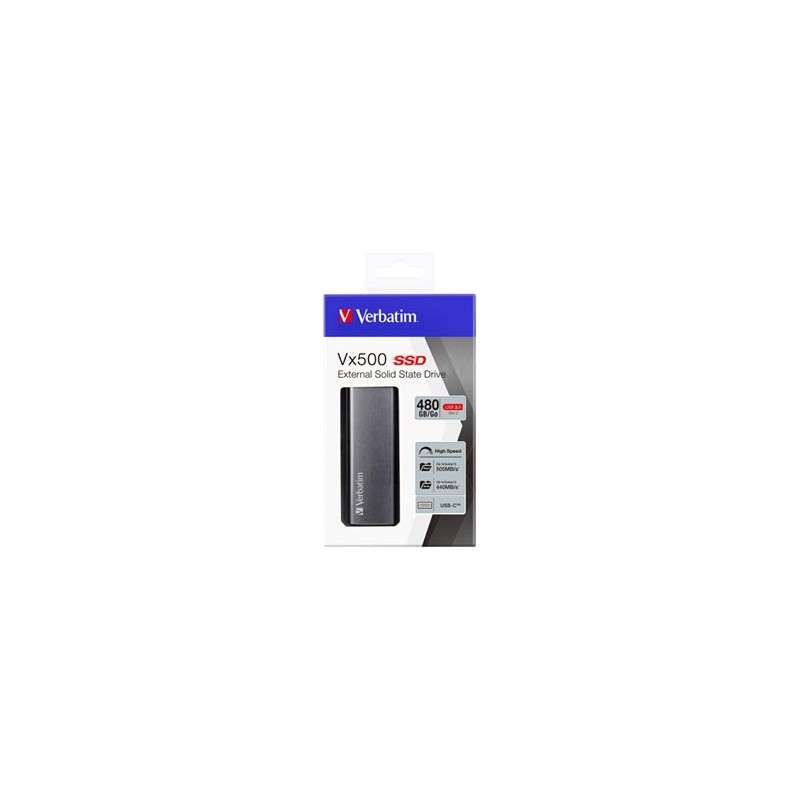 SSD Zewnętrzny Verbatim Vx500, 47443, 480GB, srebrny, 2.5", USB-C
