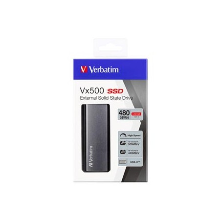 SSD Zewnętrzny Verbatim Vx500, 47443, 480GB, srebrny, 2.5", USB-C