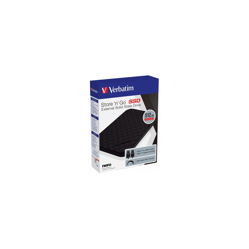 SSD Zewnętrzny Verbatim Store N Go, 53250, 512GB, czarny, USB-A/Micro-B, z adapterem USB-A na USB-C(TM), 2.5", USB-C