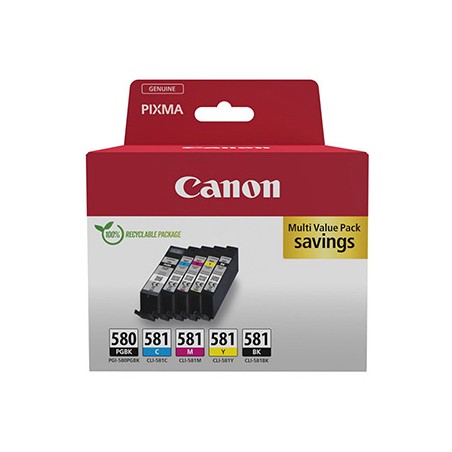 Canon oryginalny ink / tusz PGI-580 PGBK/CLI-581 CMYK, 2078C008, CMYK, blister z ochroną, 1*11.2 + 4*5.6ml, 5-pack