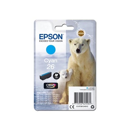 Epson oryginalny ink / tusz C13T26124012, T261240, cyan, 4,5ml