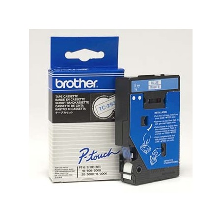 Brother oryginalny taśma do drukarek etykiet, Brother, TC-293, niebieski druk/biały podkład, laminowane, 7.7m, 9mm