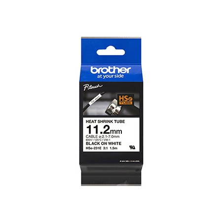 Brother oryginalny taśma do drukarek etykiet, Brother, HSE-231E, czarny druk/biały podkład, 1.5m, 11.2mm