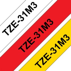 Brother oryginalny taśma do drukarek etykiet, Brother, TZE-31M3, czarny druk/czerwony, biały, żółty podkład, laminowane, 8m, 12m