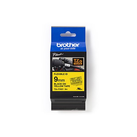 Brother oryginalny taśma do drukarek etykiet, Brother, TZEFX621, czarny druk/żółty podkład, laminowane, 8m, 9mm, flexibilní