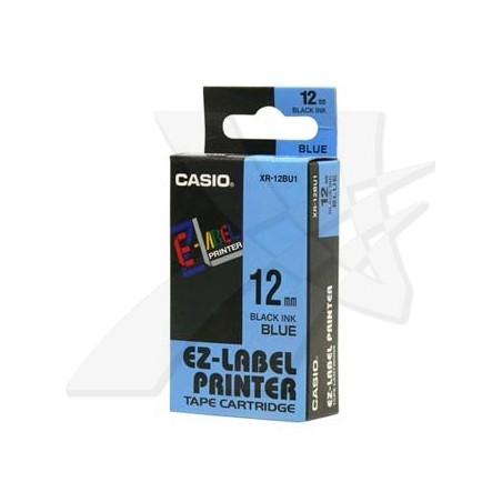 Casio oryginalny taśma do drukarek etykiet, Casio, XR-12BU1, czarny druk/niebieski podkład, nielaminowany, 8m, 12mm