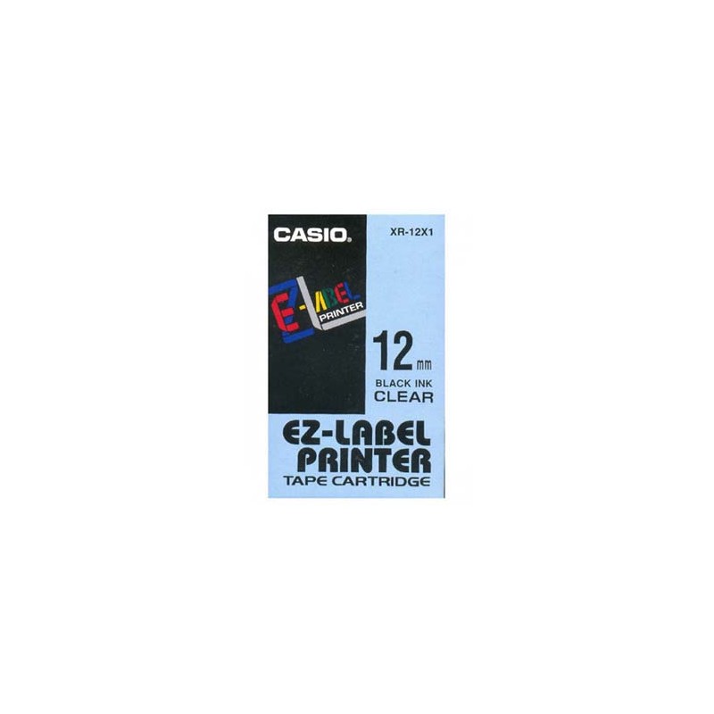 Casio oryginalny taśma do drukarek etykiet, Casio, XR-12X1, czarny druk/przezroczysty podkład, nielaminowany, 8m, 12mm