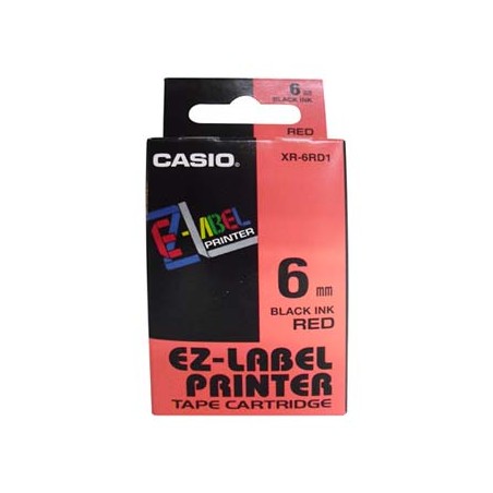 Casio oryginalny taśma do drukarek etykiet, Casio, XR-6RD1, czarny druk/czerwony podkład, nielaminowany, 8m, 6mm
