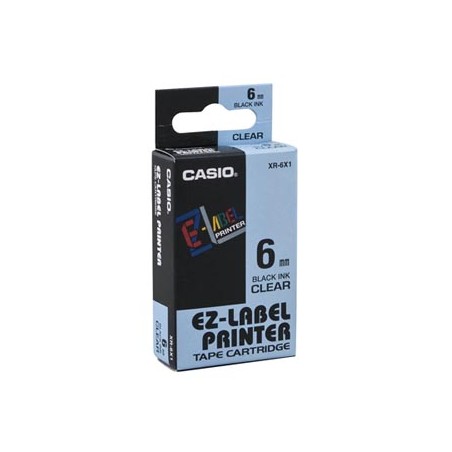 Casio oryginalny taśma do drukarek etykiet, Casio, XR-6X1, czarny druk/przezroczysty podkład, 6mm