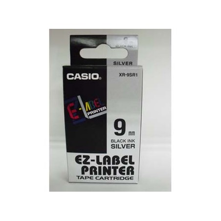 Casio oryginalny taśma do drukarek etykiet, Casio, XR-9SR1, czarny druk/srebrny podkład, nielaminowany, 8m, 9mm