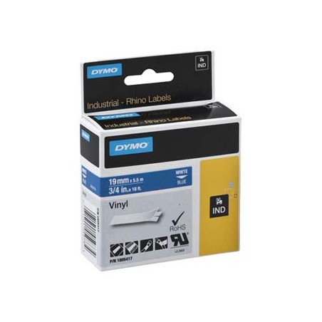 Dymo oryginalny taśma do drukarek etykiet, Dymo, 1805417, biały druk/niebieski podkład, 5.5m, 19mm, RHINO winylowa D1
