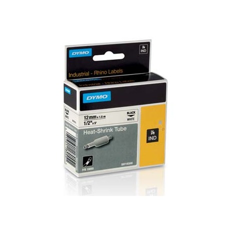 Dymo oryginalny taśma do drukarek etykiet, Dymo, 18055, S0718300, czarny druk/biały podkład, 1.5m, 12mm, RHINO rurka termokurczl