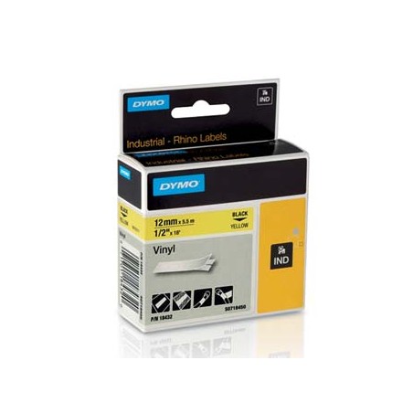 Dymo oryginalny taśma do drukarek etykiet, Dymo, 18432, S0718450, czarny druk/żółty podkład, 5.5m, 12mm, RHINO winylowa D1
