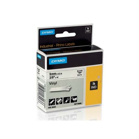 Dymo oryginalny taśma do drukarek etykiet, Dymo, 18443, S0718580, czarny druk/biały podkład, 5.5m, 9mm, RHINO winylowa D1