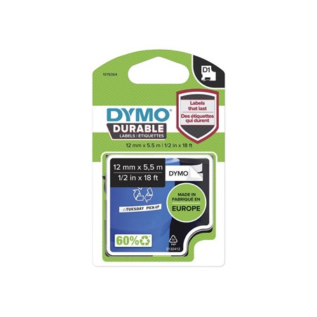 Dymo oryginalny taśma do drukarek etykiet, Dymo, 1978364, czarny druk/biały podkład, 5.5m, 12mm, D1, trwałe winylowe