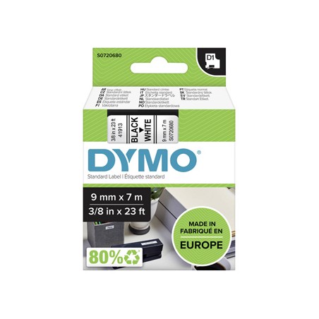 Dymo oryginalny taśma do drukarek etykiet, Dymo, 40913, S0720680, czarny druk/biały podkład, 7m, 9mm, D1