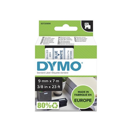 Dymo oryginalny taśma do drukarek etykiet, Dymo, 40914, S0720690, niebieski druk/biały podkład, 7m, 9mm, D1