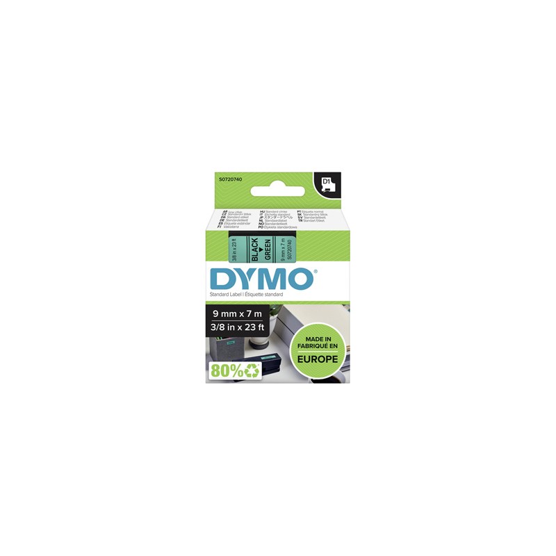 Dymo oryginalny taśma do drukarek etykiet, Dymo, 40919, S0720740, czarny druk/zielony podkład, 7m, 9mm, D1