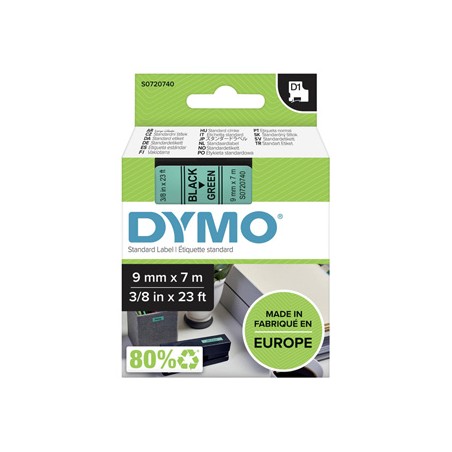 Dymo oryginalny taśma do drukarek etykiet, Dymo, 40919, S0720740, czarny druk/zielony podkład, 7m, 9mm, D1