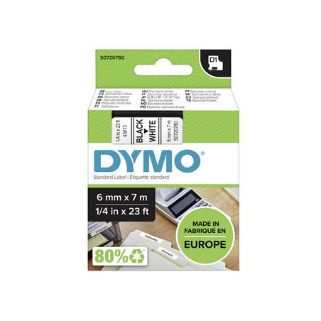 Dymo oryginalny taśma do drukarek etykiet, Dymo, 43613, S0720780, czarny druk/biały podkład, 7m, 6mm, D1