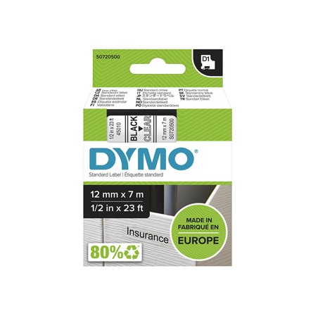 Dymo oryginalny taśma do drukarek etykiet, Dymo, 45010, S0720500, czarny druk/przezroczysty podkład, 7m, 12mm, D1
