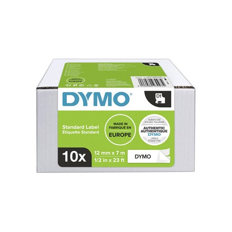 Dymo oryginalny taśma do drukarek etykiet, Dymo, 2093097, czarny druk/biały podkład, 7m, 12mm, op. 10 szt, cena za opakowanie, D