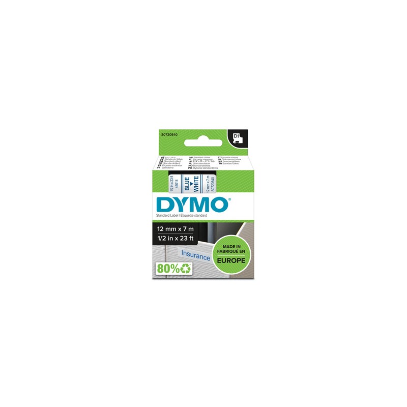 Dymo oryginalny taśma do drukarek etykiet, Dymo, 45014, S0720540, niebieski druk/biały podkład, 7m, 12mm, D1