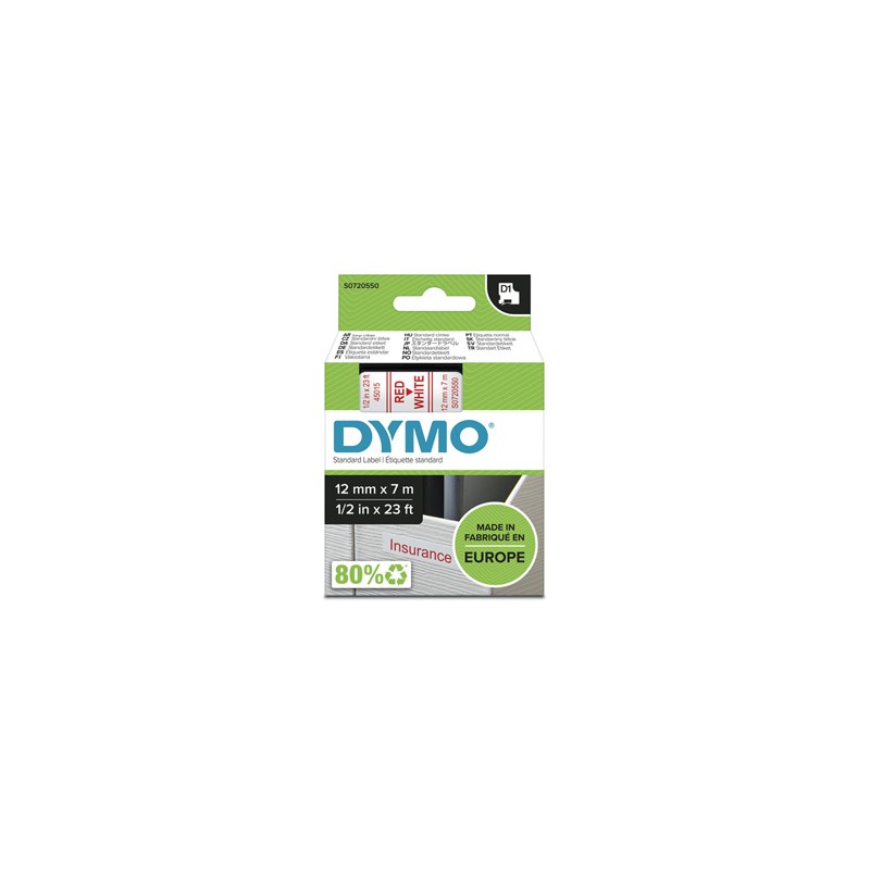 Dymo oryginalny taśma do drukarek etykiet, Dymo, 45015, S0720550, czerwony druk/biały podkład, 7m, 12mm, D1