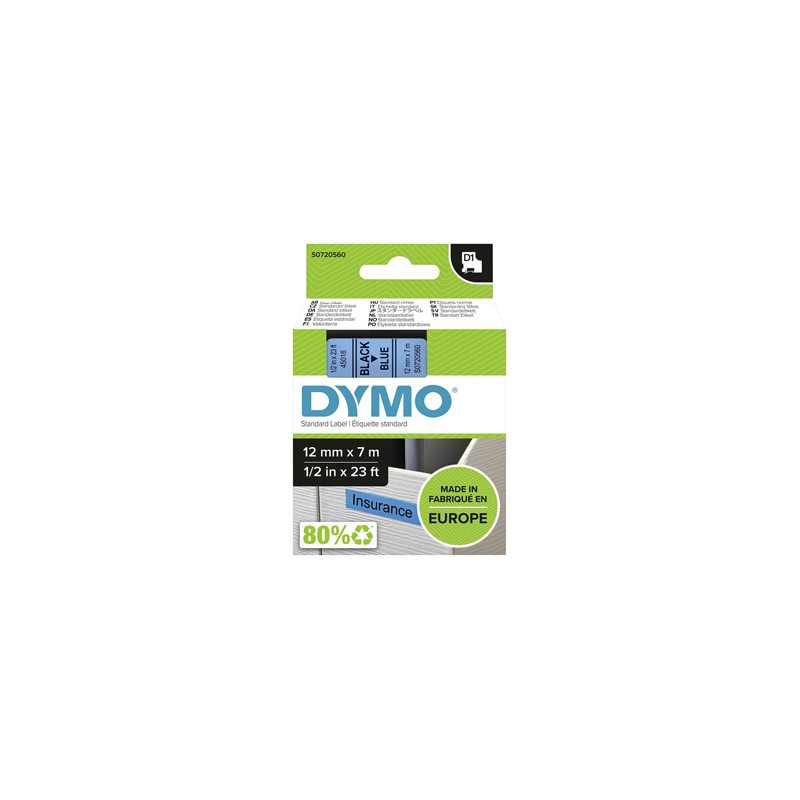 Dymo oryginalny taśma do drukarek etykiet, Dymo, 45016, S0720560, czarny druk/niebieski podkład, 7m, 12mm, D1