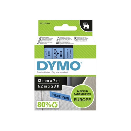 Dymo oryginalny taśma do drukarek etykiet, Dymo, 45016, S0720560, czarny druk/niebieski podkład, 7m, 12mm, D1