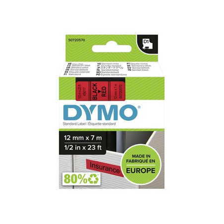 Dymo oryginalny taśma do drukarek etykiet, Dymo, 45017, S0720570, czarny druk/czerwony podkład, 7m, 12mm, D1