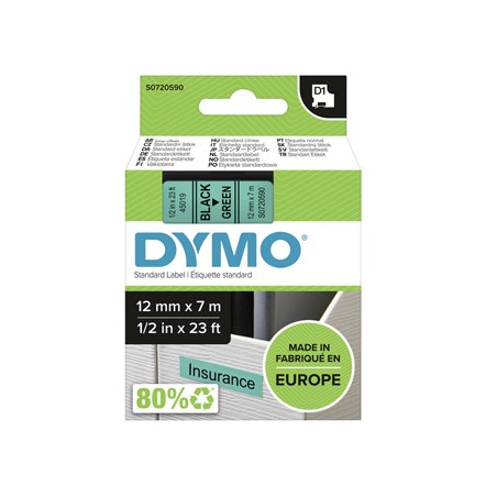 Dymo oryginalny taśma do drukarek etykiet, Dymo, 45019, S0720590, czarny druk/zielony podkład, 7m, 12mm, D1